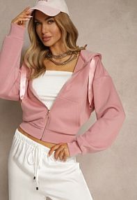 Różowa bluza rozpinana z Kieszeniami i Kapturem ze Wstążką Orivessa Renee damska