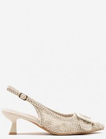 Beżowe sandały na Kaczuszce Typu Slingback Ozdobione Plecionką i Klamrą Elivrella ideal