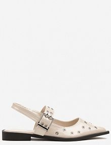 Beżowe Lakierowane sandały Ozdobione Metalicznymi Detalami Saniora c'm paris damskie