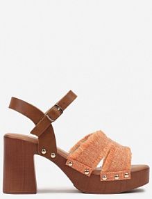 Pomarańczowe sandały Typu Drewniaki na Słupkowym obcasie Zdobione Nitami Faniris bestelle