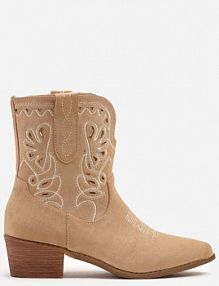 Brązowe Botki kowbojki Vices na Słupku Ozdobione Haftem Nelithen Renee