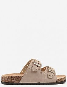 Ciemnobeżowe klapki na Korkowej Platformie Ozdobione Nitami Nilindora marquiiz damskie