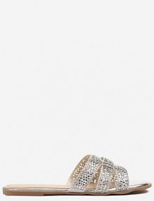 Srebrne klapki na Płaskiej Podeszwie z Cyrkoniową Cholewką z Wycięciami Voelina marquiiz damskie