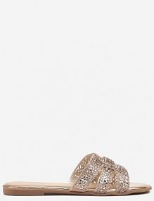 Szampańskie klapki na Płaskiej Podeszwie z Cyrkoniową Cholewką z Wycięciami Voelina marquiiz damskie