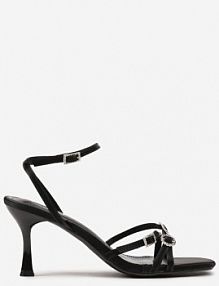 Czarne sandały na Szpilce Ozdobione Cyrkoniowymi Klamrami Finnalia c'm paris