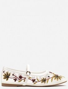 Białe Siateczkowe Balerinki z Florystycznym Haftem i Paskiem na Sprzączkę Danirna c'm paris