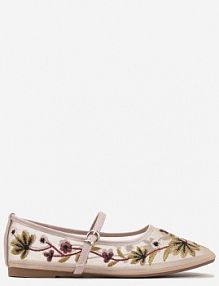 Różowe Siateczkowe Balerinki z Florystycznym Haftem i Paskiem na Sprzączkę Danirna c'm paris