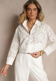 Biała Ażurowa koszula z Bawełny o Klasycznym Kroju Ivelvania sophyline paris damska