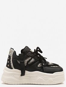 Czarne sneakersy w Streetwearowym Stylu na Tłoczonej Platformie z Brokatem Mailienne ideal damskie