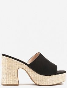 Czarne klapki na Słupkowym Obcasie z Cholewką z Ekozamszu Voerina ideal