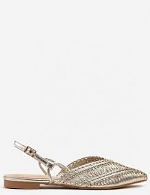 Złote sandały Typu Slingback z Metaliczną Nicią i Plecioną Cholewką Nilavalia marquiiz damskie