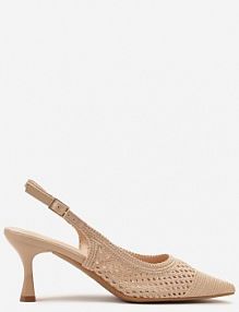 Ciemnobeżowe sandały Slingback na Klepsydrze z Szydełkową Cholewką i Noskiem w Szpic Mairita marquiiz