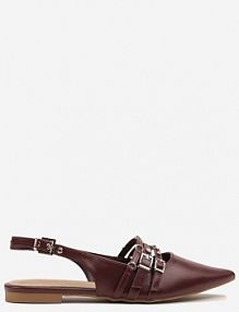 Bordowe sandały Slingback ze Szpiczastym Noskiem Zdobione Paskami z Klamerkami Voseira ideal damskie