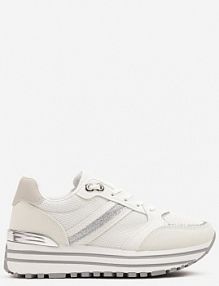 Białe sneakersy na Niskiej Platformie z Brokatem i Metaliczną Wstawką Fennena confly damskie