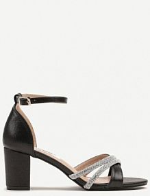 Czarne sandały na Słupku Ozdobione Brokatem i Cyrkoniami Norreis ciaodeo