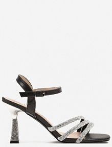 Czarne Eleganckie sandały na obcasie Ozdobione Brokatem i Cyrkoniami Ederia ciaodeo