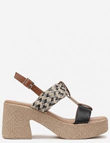 Czarne sandały na Słupku i Platformie z Plecionymi Paskami Falreina ciaodeo