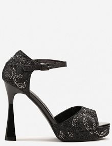 Czarne sandały na Szpilce z Brokatem i Cyrkoniami Fenanora ciaodeo