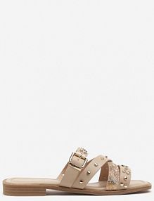 Ciemnobeżowe klapki z Nitami i Klamrą Ronaliae marquiiz damskie