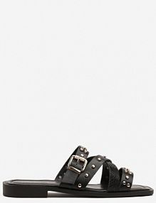 Czarne klapki z Nitami i Klamrą Ronaliae marquiiz damskie