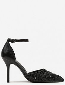 Czarne sandały na Szpilce z Plecioną Cholewką Finlexia ciaodeo