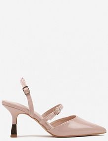 Beżowe szpilki Slingback Ozdobione Paskami i Metaliczną Wstawką Villexia ciaodeo