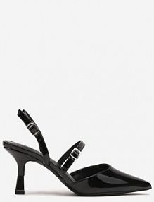 Czarne szpilki Slingback Ozdobione Paskami i Metaliczną Wstawką Villexia ciaodeo