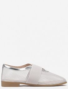 Srebrne Siateczkowe Balerinki Ozdobione Elastycznym Paskiem Selesi Renee