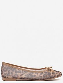 Panterkowe Balerinki Siateczkowe z Kwadratowym Noskiem i Kokardką Aferriana Renee