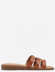 Brązowe klapki z Geometrycznymi Paskami Zdobione Metaliczną Aplikacją Rezzia modern world damskie