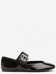 Czarne Lakierowane Balerinki z Paskiem Zapinanym na Dużą Klamrę Tastia l.day