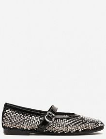 Czarne Siateczkowe Balerinki z Paskiem z Błyszczącymi Cyrkoniami Lisabia Renee