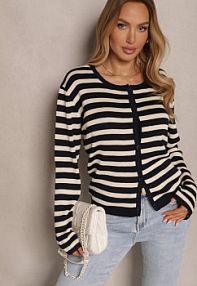 Granatowy kardigan z Wiskozą o Klasycznym Kroju w Prążki Nolreis sophyline paris