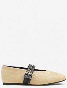 Beżowe Balerinki z Tweedowym Akcentem i Dwiem Sprzączkami Gavirna l.day