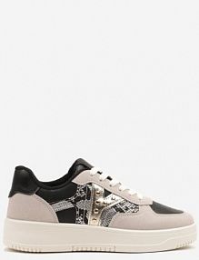 Czarno-Beżowe sneakersy Zdobione Metaliczną Aplikacją i Imitacją Skóry Węża Sarivane ideal damskie