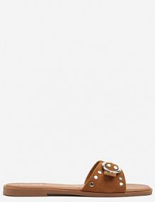 Jasnobrązowe klapki z Ozdobnymi Klamrami i Nitami Silritis c'm paris damskie