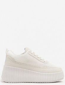 Białe sneakersy na Tłoczonej Platformie z Ozdobnymi Przeszyciami Faloviela ideal damskie