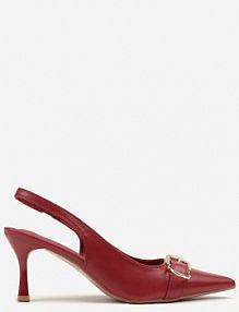 Bordowe sandały na Szpilce Slingback Ozdobione Metaliczną Klamrą Zeornna marquiiz