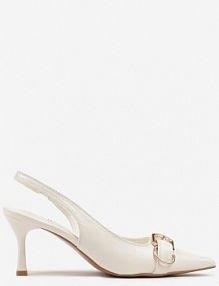 Białe sandały na Szpilce Slingback Ozdobione Metaliczną Klamrą Zeornna marquiiz