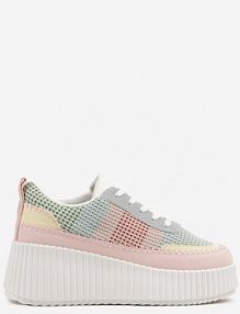 Różowo-Niebieskie sneakersy na Tłoczonej Platformie z Ozdobnymi Przeszyciami Faloviela ideal damskie