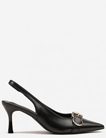 Czarne sandały na Szpilce Slingback Ozdobione Metaliczną Klamrą Zeornna marquiiz