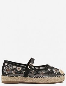 Czarne espadryle z Siateczki na Plecionej Podeszwie Zdobione Haftem Evelritia marquiiz damskie