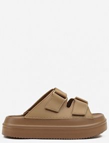 Ciemnobeżowe klapki na Piankowej Platformie z Paskami na Rzep Falarisa bestelle damskie