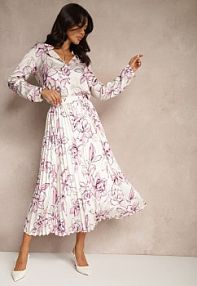 Biało-Fuksjowa Plisowana spódnica z Wiskozą w Kwiatowy Print Rivavina sophyline paris