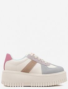Beżowo-Niebieskie sneakersy Typu Tenisówki na Żłobionej Platformie Lorreia ideal damskie