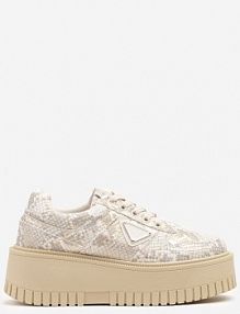 Beżowe sneakersy na Platformie z Tłoczeniem Ozdobione Wężowym Printem Halinea Renee damskie