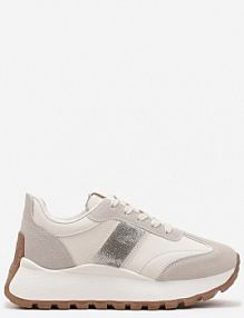 Beżowe sneakersy na Platformie z Ozdobnymi Cyrkoniami Fenarelle Renee damskie