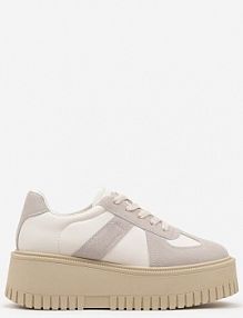 Beżowo-Szare sneakersy Typu Tenisówki na Żłobionej Platformie Lorreia ideal damskie