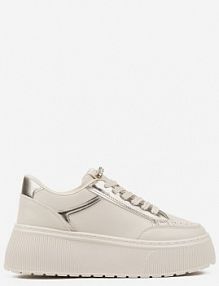 Beżowe sneakersy na Platformie Ozdobione Przeszyciami Tatoretia marquiiz damskie