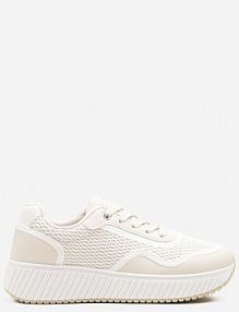 Beżowo-Białe sneakersy na Tłoczonej Platformie Wilaria Renee damskie